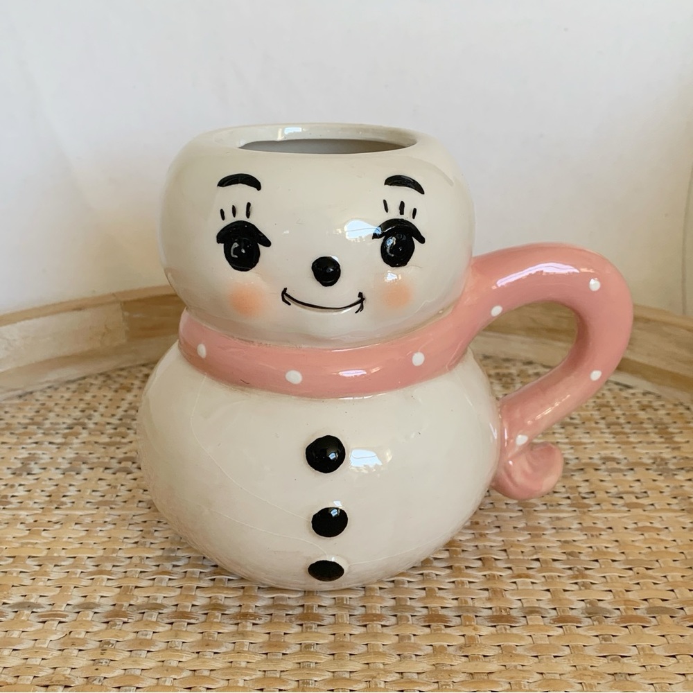 Johanna Parker Christmas Snowman Mug with Pink Scarf